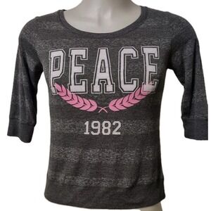 Hard Candy Top Juniors Size L (11-13) Crop Shirt Peace 1982 Gray‎ 3/4 Sleeves